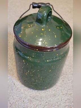 Green Speckled Ceramic Canister with Lid